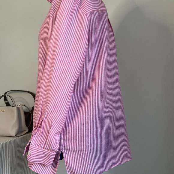 Liz Claiborne vibrant pinks & white stripe shirt - Picture 2 of 4